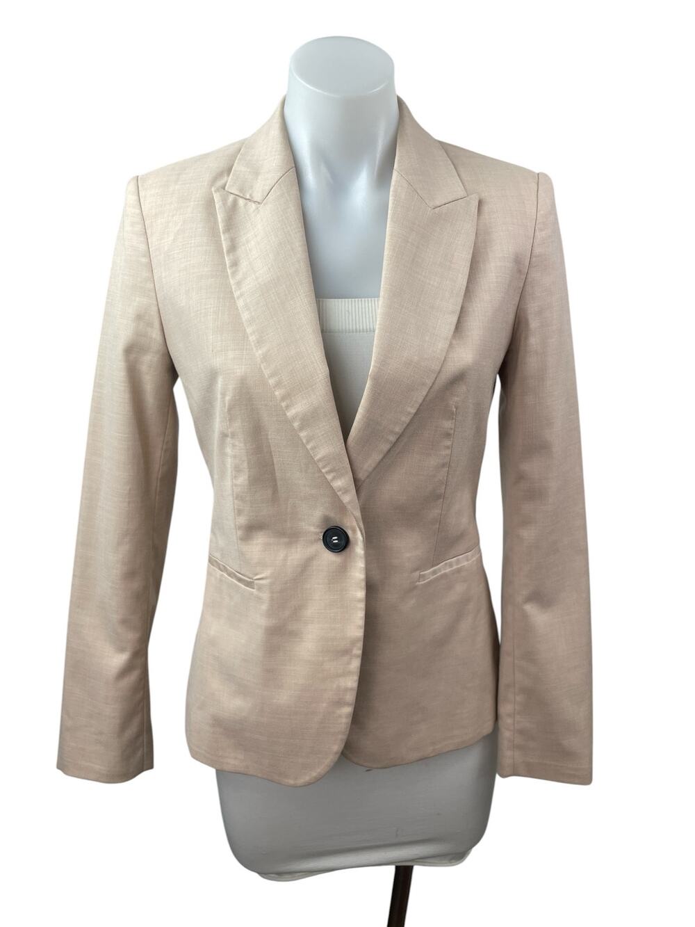 Zara Women's Beige Notch Collar Long Sleeve Single Breasted Blazer Coat Jacket 2
